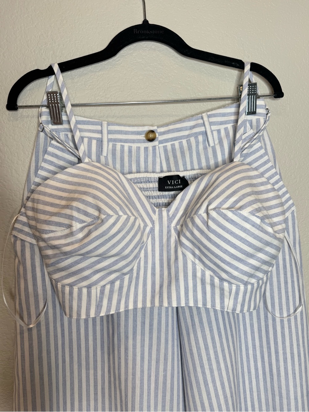 VICI Blue White Stripe Two Piece Set L XL Coastal Resort Wide leg pants - Picture 8 of 12
